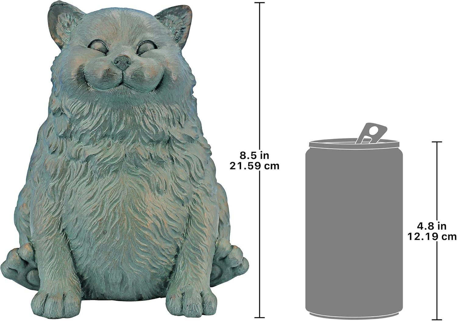 Design Toscano Sitting Phat Cat Animal Statue, 8 Inch, Resin, Faux Bronze Finish