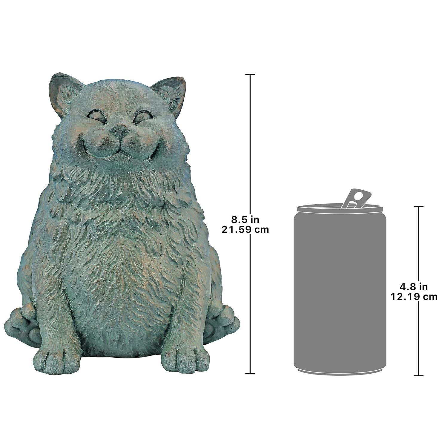 Design Toscano Sitting Phat Cat Animal Statue, 8 Inch, Resin, Faux Bronze Finish