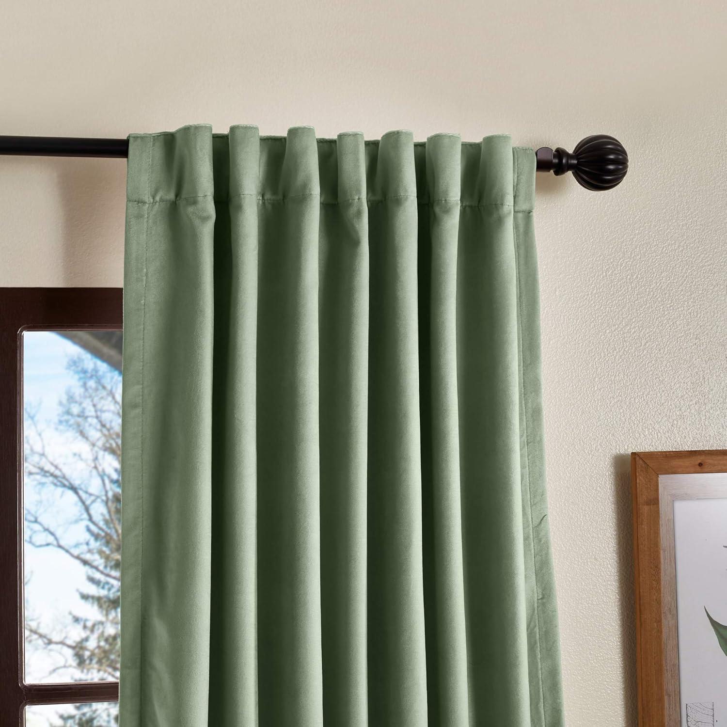 Martha Stewart Lucca Velvet Backtab Curtain Blackout Panel Pair, 50x84, Green (Set of Two)