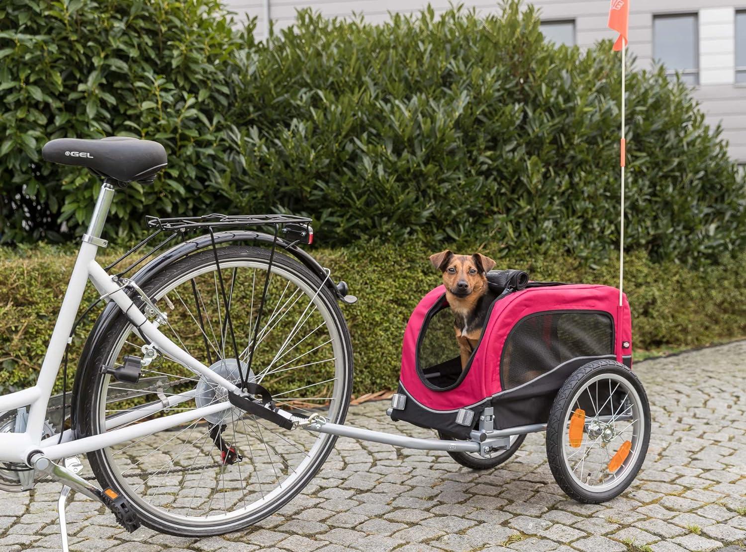 TRIXIE Foldable 2-in-1 Bicycle Trailer for Small Dogs with Windows & Large Door, Black & Red