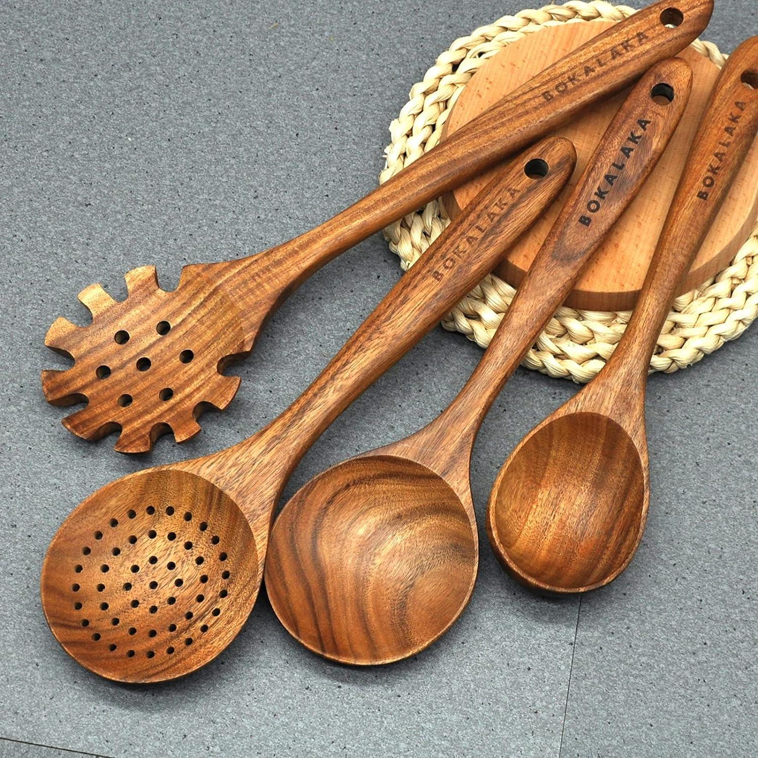 Natural Teak 10-Piece Wooden Kitchen Utensil Set