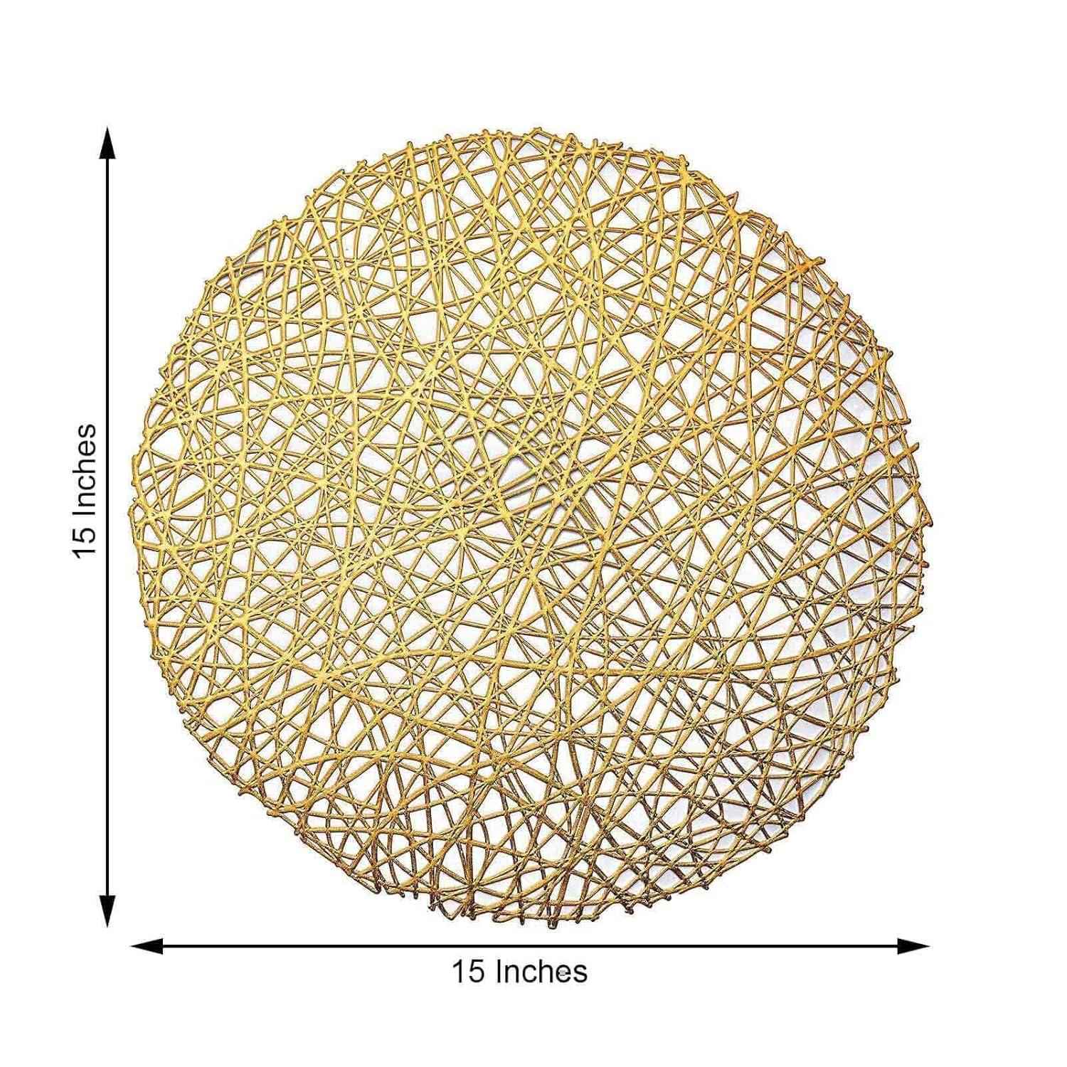 Efavormart 6 Pack 15" Gold Round Woven Vinyl Placemats Non Slip Dining Table Placemats For Wedding Events Birthday Party
