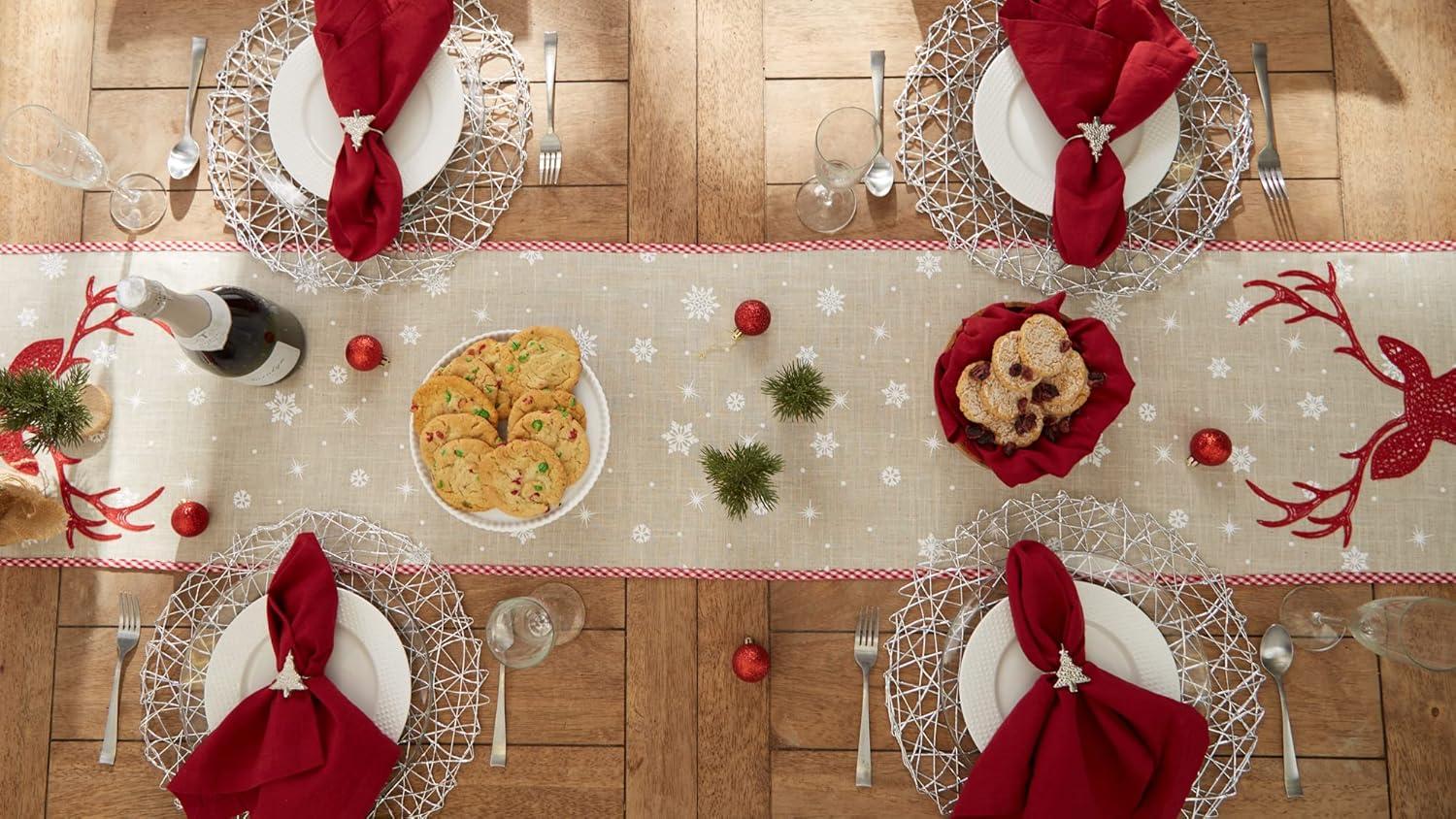 Red Reindeer Embroidered Table Runner