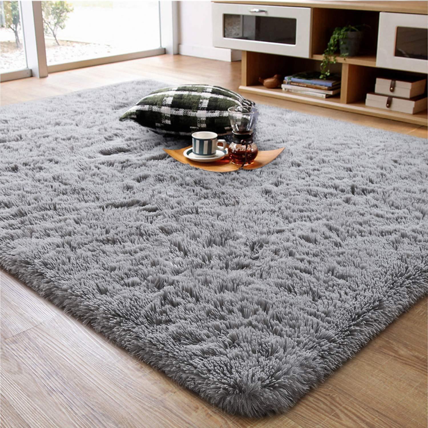 Ompaa Soft Fluffy Area Rug for Living Room Bedroom, 5x8 Grey Plush Shag Rugs, Fuzzy Shaggy Accent Carpets for Kids Girls Rooms, Modern Apartment Nursery Dorm Indoor Furry Decor