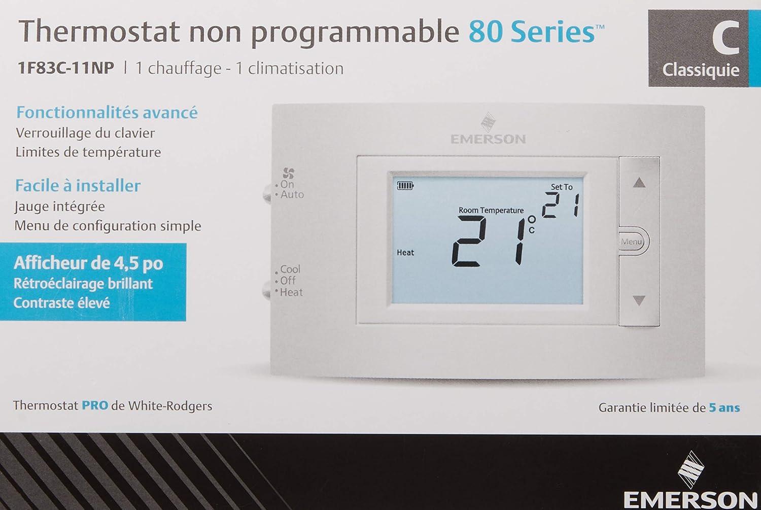 Emerson White Digital Non-Programmable Thermostat with Backlit Display