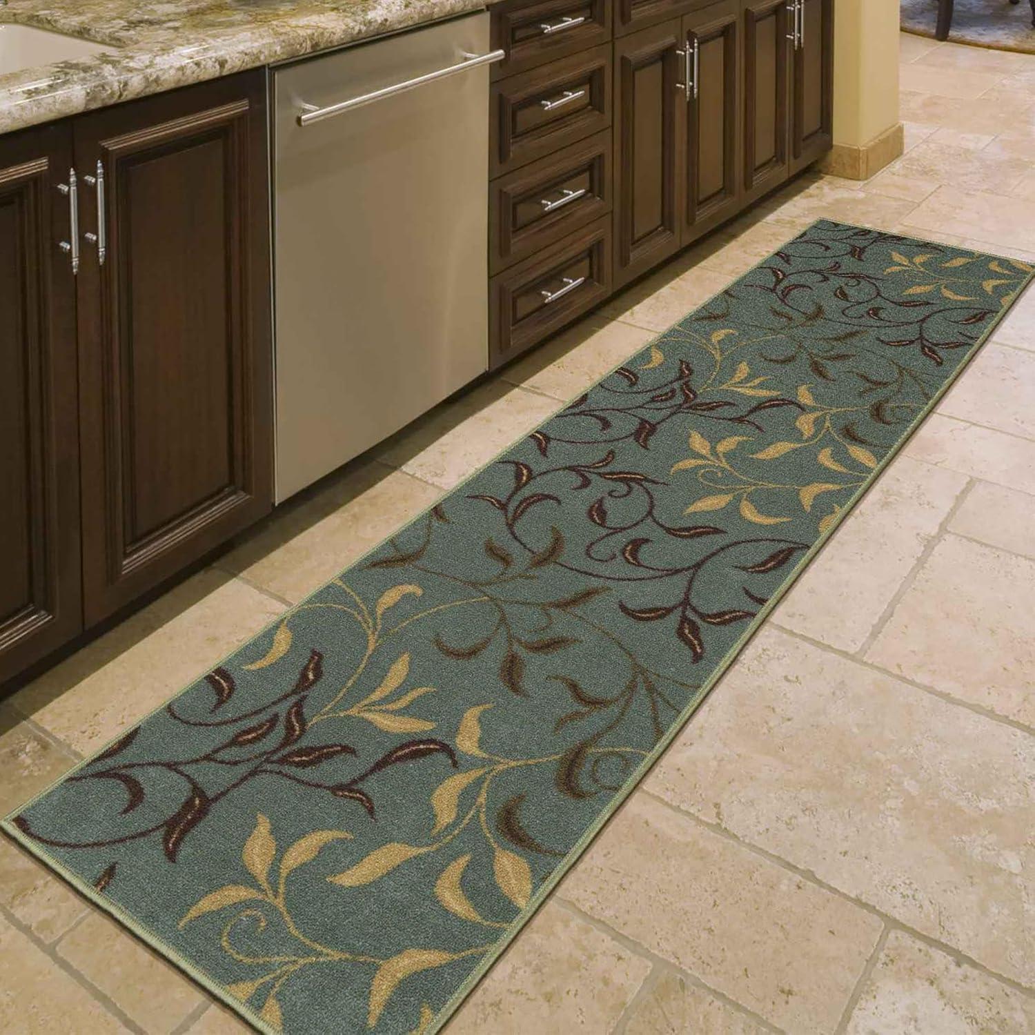 Ottohome Machine Washable Non-Slip Leaves Area Rug For Living Room, Hallway Runner, Entryway Rug