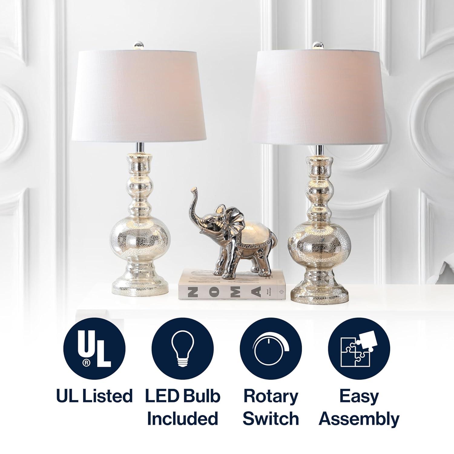 JONATHAN Y JYL1061D-SET2 Genie 28.5" Glass LED Table Lamp, Contemporary, Transitional for living room, dinning room, bedroom, office Bulb Included, Mercury Silver (Set of 2)