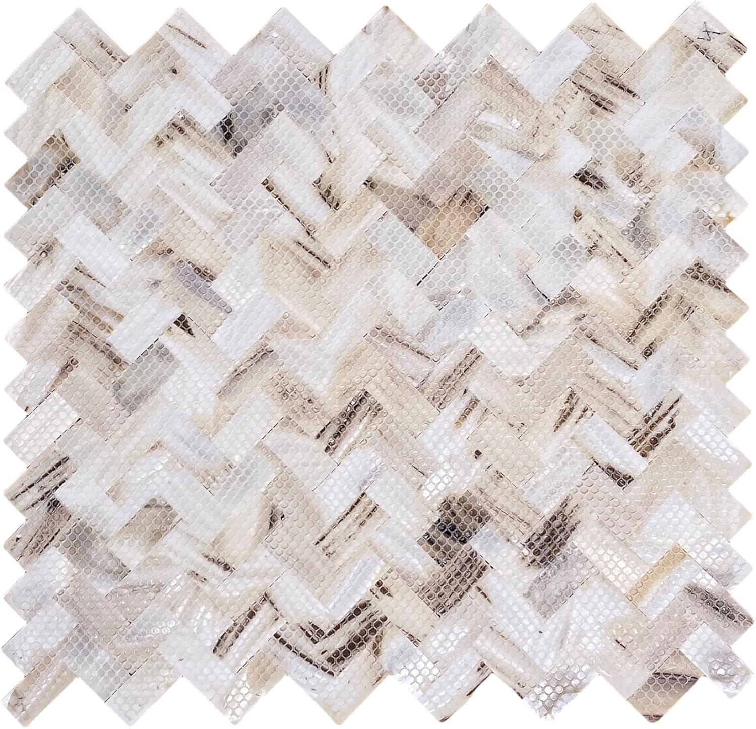 Mother of Pearl Oyster Natural Seashell Seamless Herringbone 0.6" x 1.18" Wall Tile