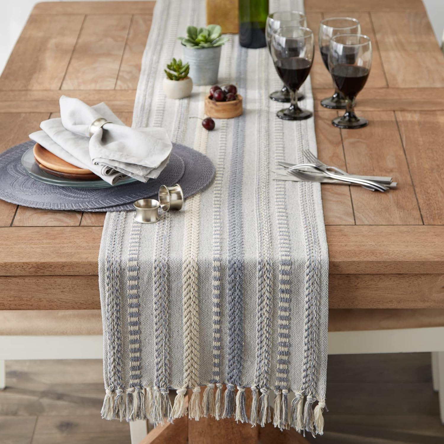 Cool Gray Braided Stripe Table Runner 15x72