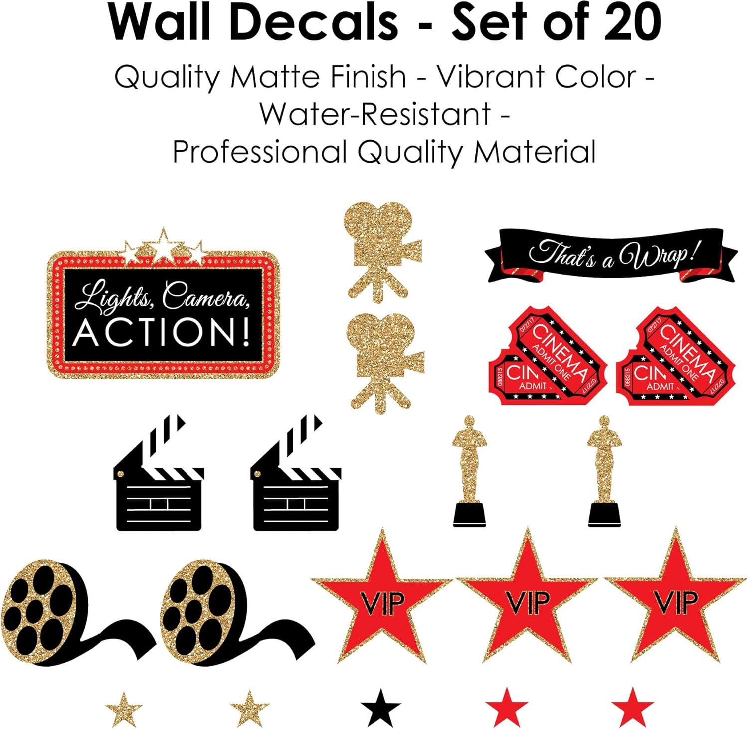 Big Dot of Happiness Red Carpet Hollywood - Peel and Stick Movie Theater Decor Vinyl Wall Art Stickers - Wall Decals - Set of 20