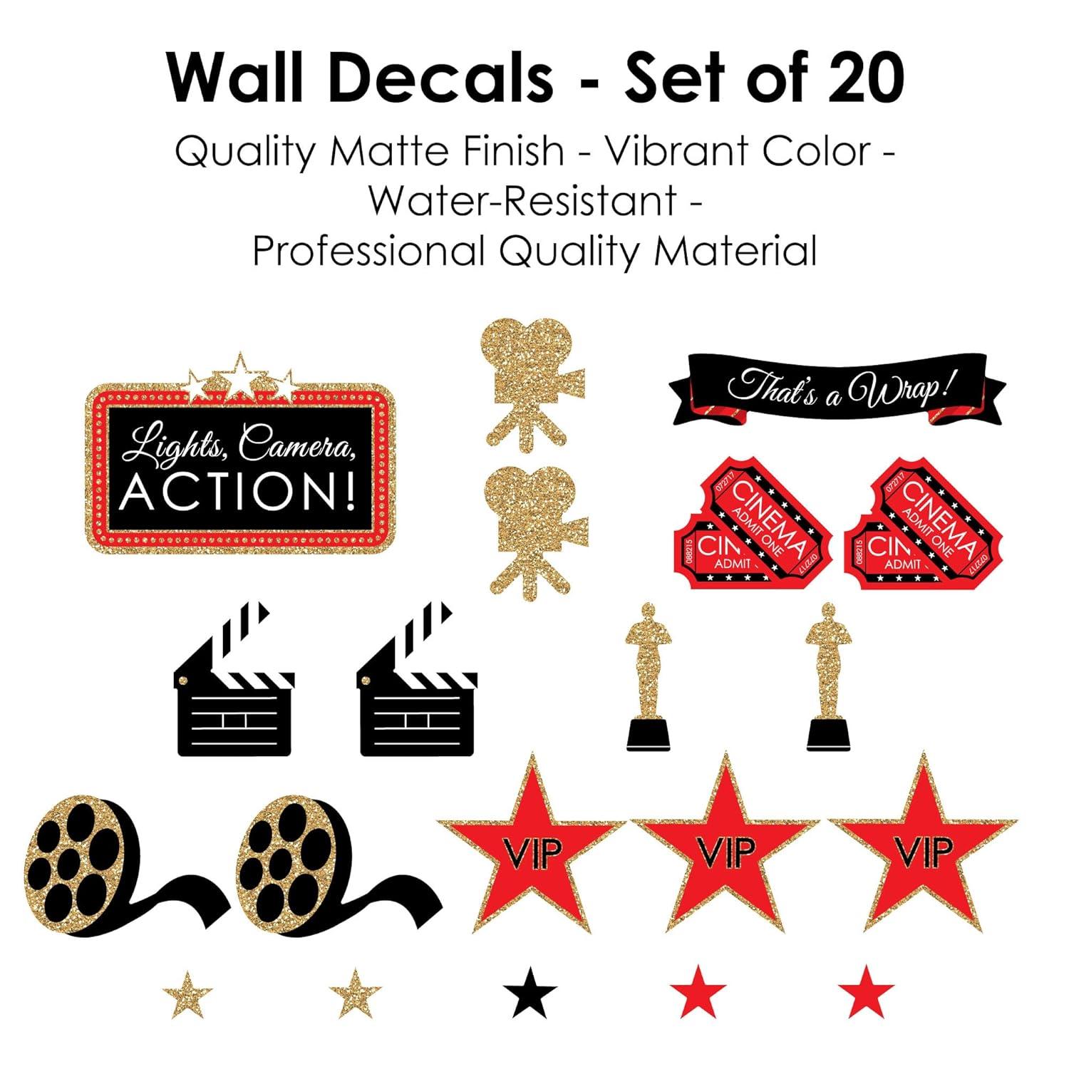 Big Dot of Happiness Red Carpet Hollywood - Peel and Stick Movie Theater Decor Vinyl Wall Art Stickers - Wall Decals - Set of 20