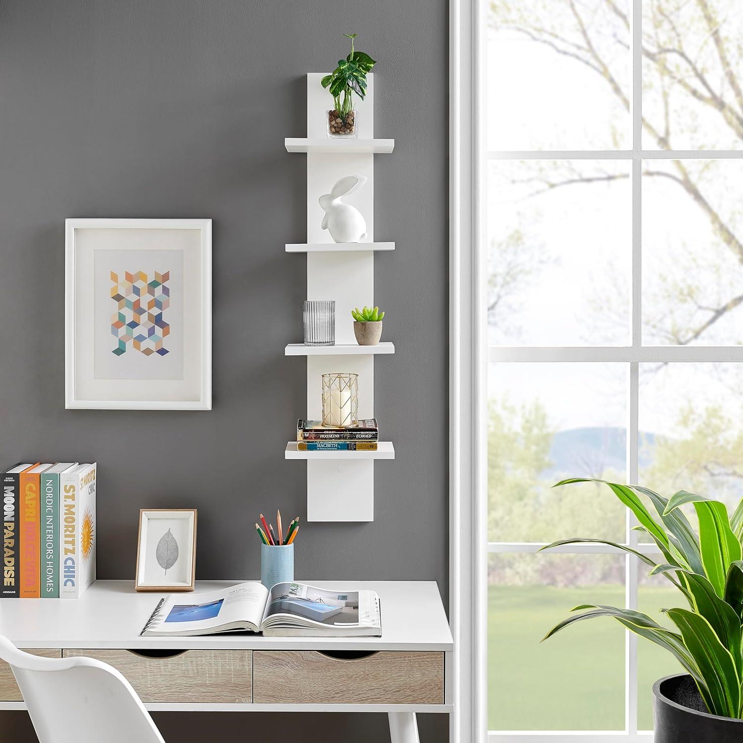 Danya B 39.5" x 9" Utility 4-Tier Column Spine Shelf White - Contemporary Floating Storage Display