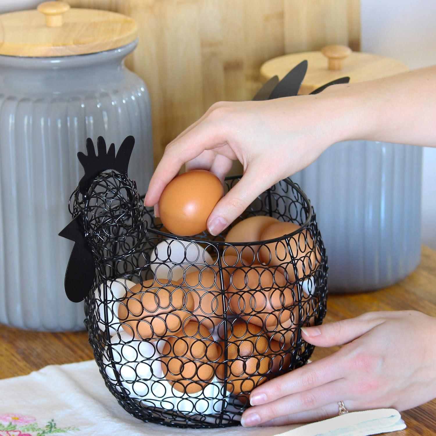 Rural365 Black Metal Chicken Egg Basket - Rustic Decor Chicken Basket Egg Holder