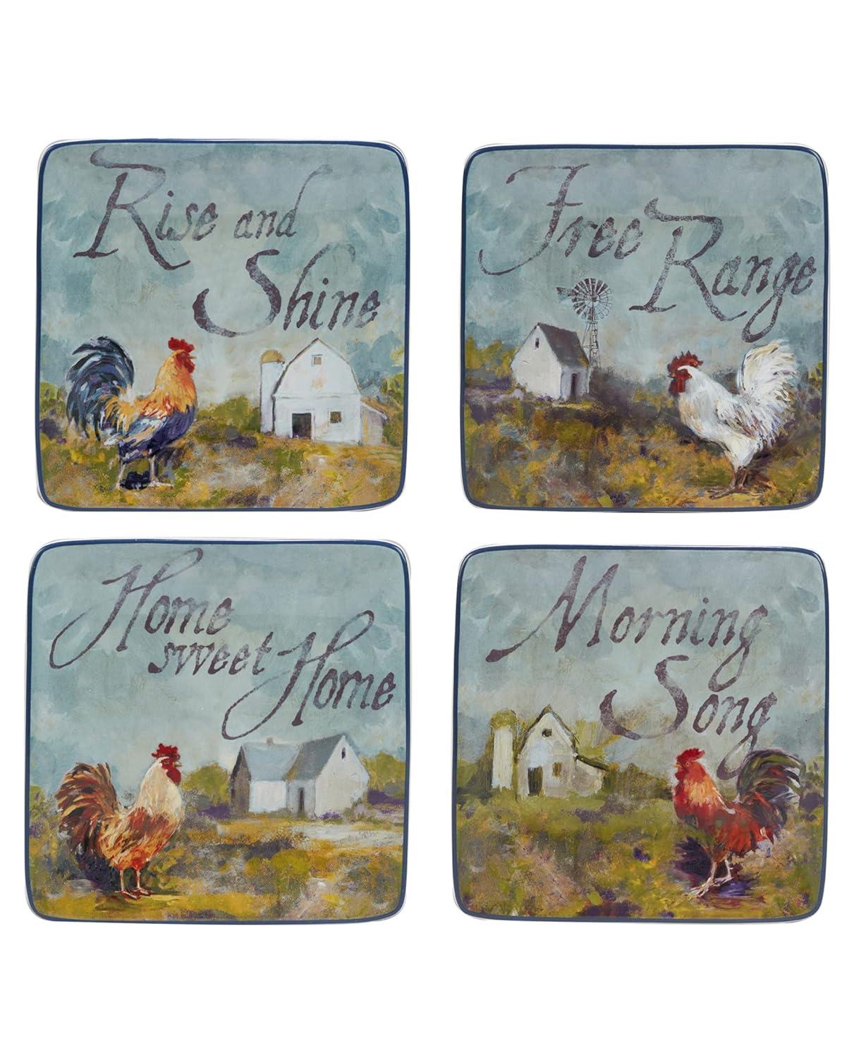 Certified International Certified International Rooster Meadow Set Of 4 Canape Plates