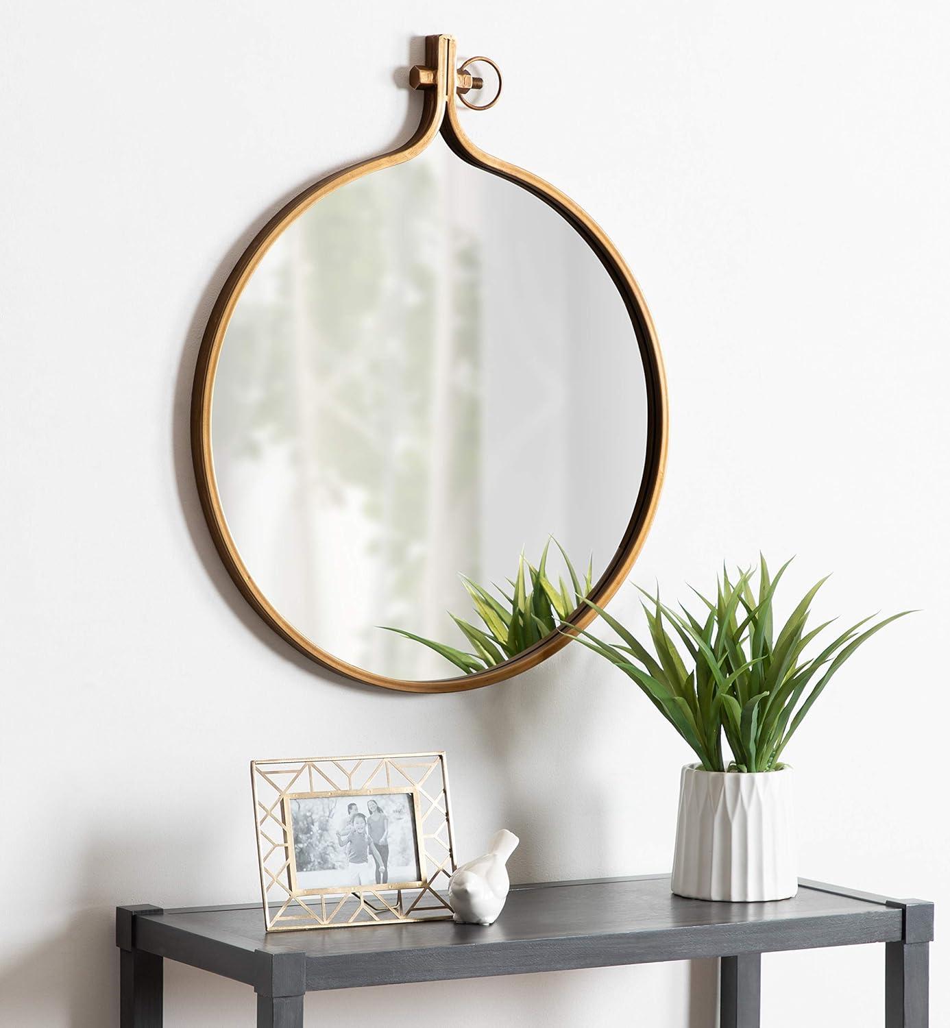 Kate and Laurel Yitro Round Industrial Modern Metal Framed Wall Mirror, 23.5x28.5, Gold