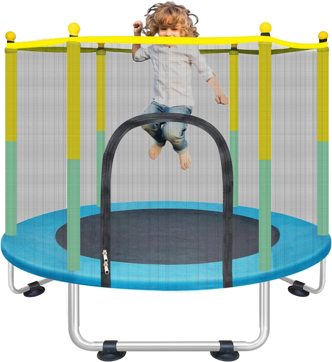 55" Small Trampoline for Kids with Net, 4.6FT Indoor Outdoor Toddler Trampoline with Safety Enclosure, Baby Round Jumping Mat, Recreational Trampolines Birthday Gifts for Children Boy Girl