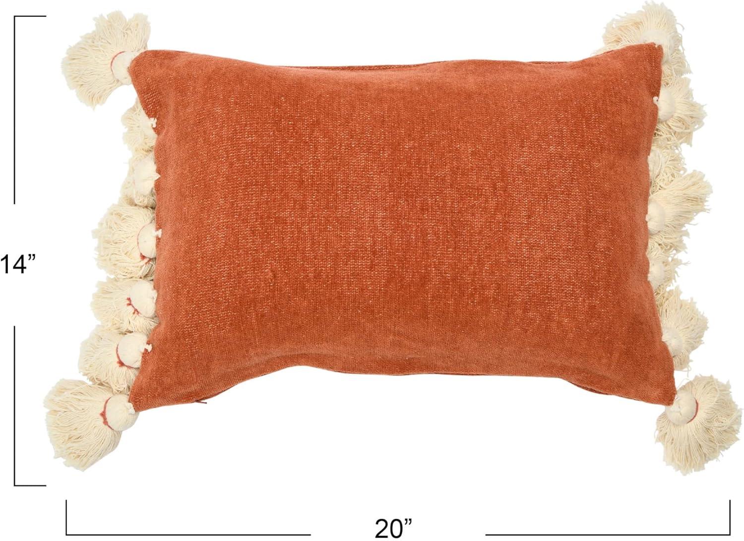 Terracotta Cotton Chenille Lumbar Pillow with Cream Tassels