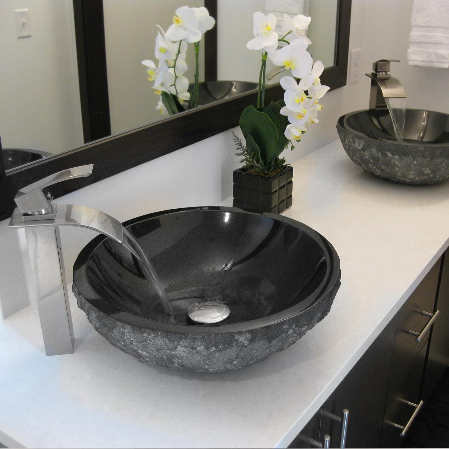 Round Black Granite Above-Counter Vessel Sink