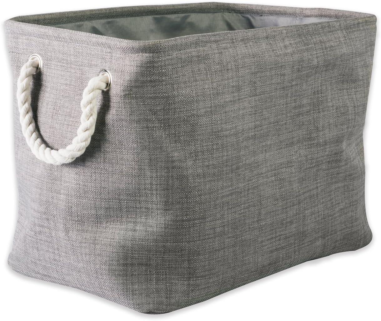 Large Gray Collapsible Fabric Storage Bin with Rope Handles