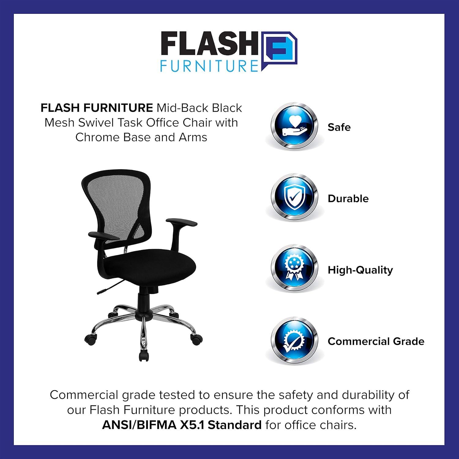Flash Furniture Mid-Back Mesh Swivel Task Office Chair with Chrome Base and Arms