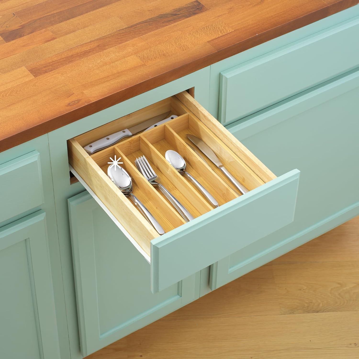 JoyJolt Bamboo 5 Slot Flatware Drawer Organizer for Kitchen Utensils