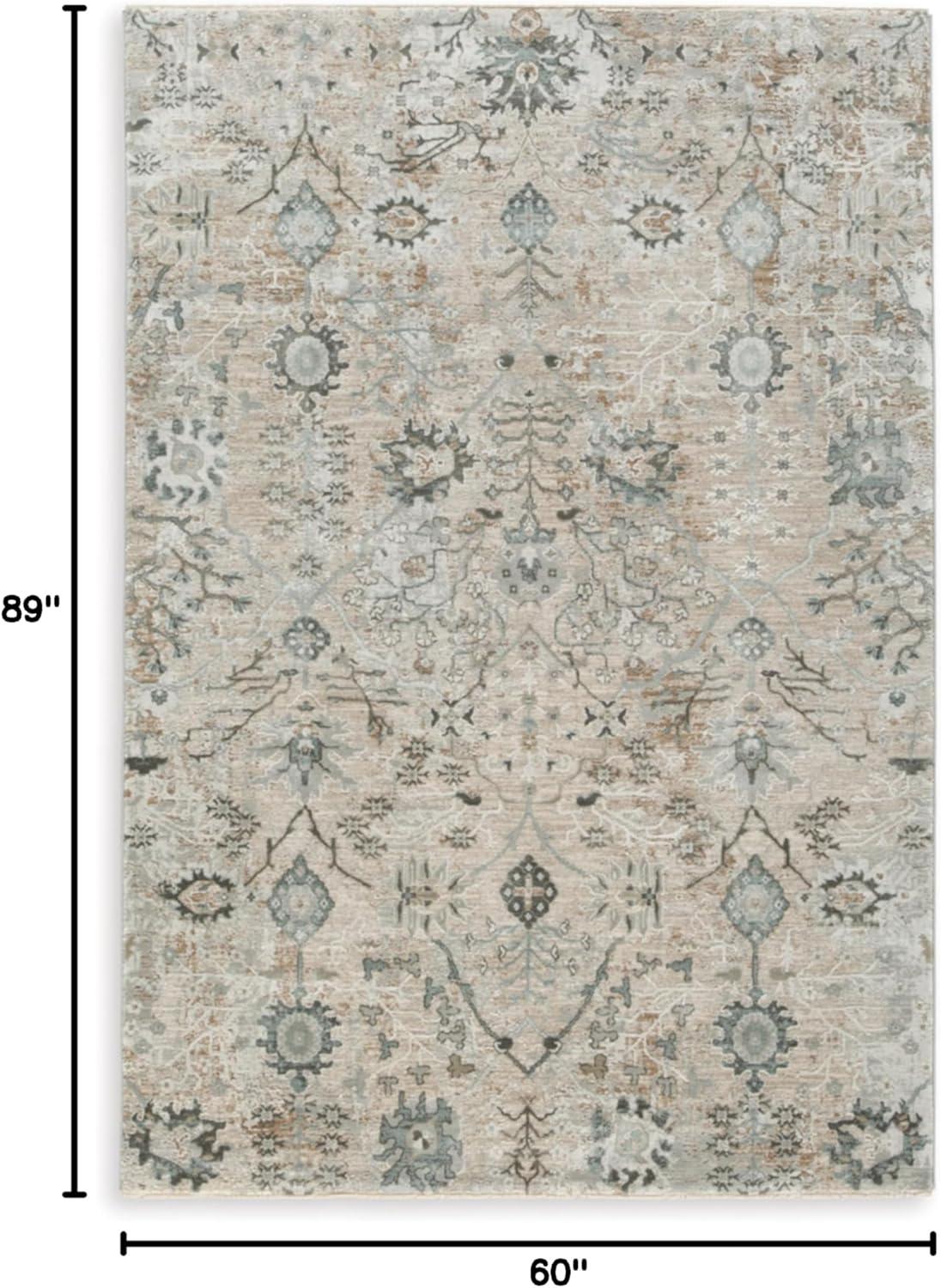 Light Blue Rectangular Floral Synthetic 5' x 7' Rug