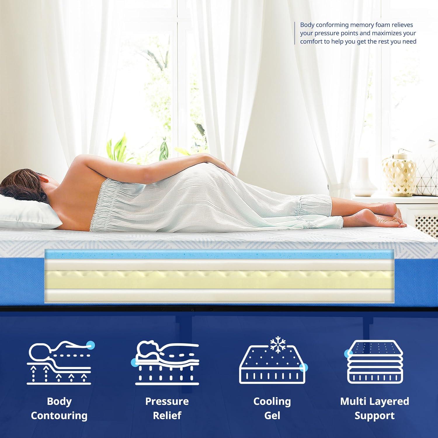 Twin 10-Inch Blue Gel Memory Foam Mattress with Silk Cover