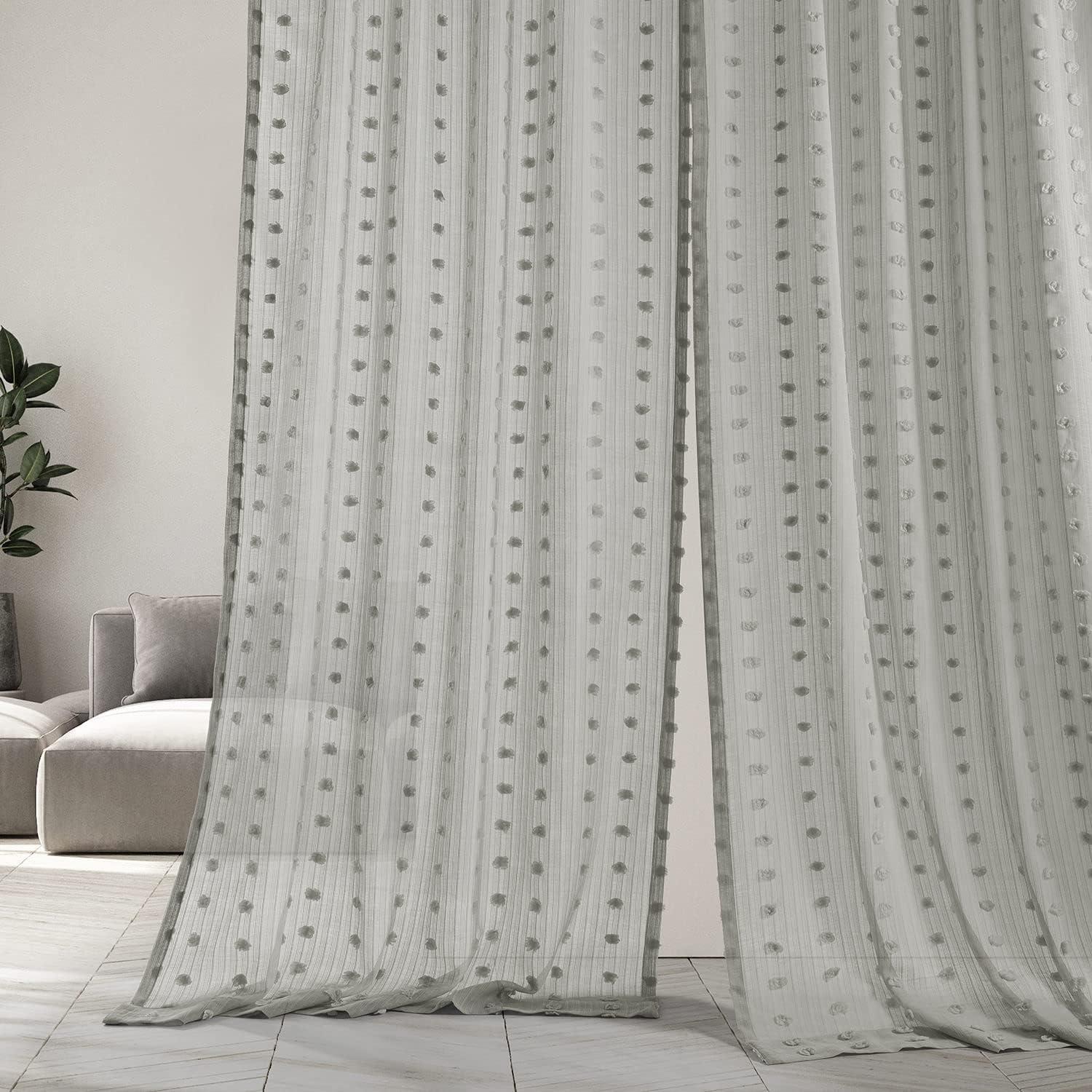 Strasbourg Dot Grey Patterned Linen Sheer Curtain (1 Panel), Strasbourg Dot Grey, 50W X 84L