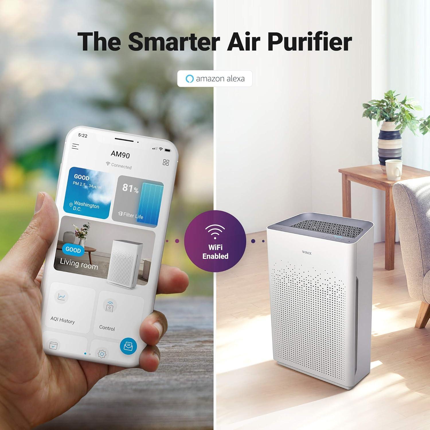 Winix AM90 4-Stage True HEPA Air Purifier with Washable AOC Carbon Filter & PlasmaWave Technology