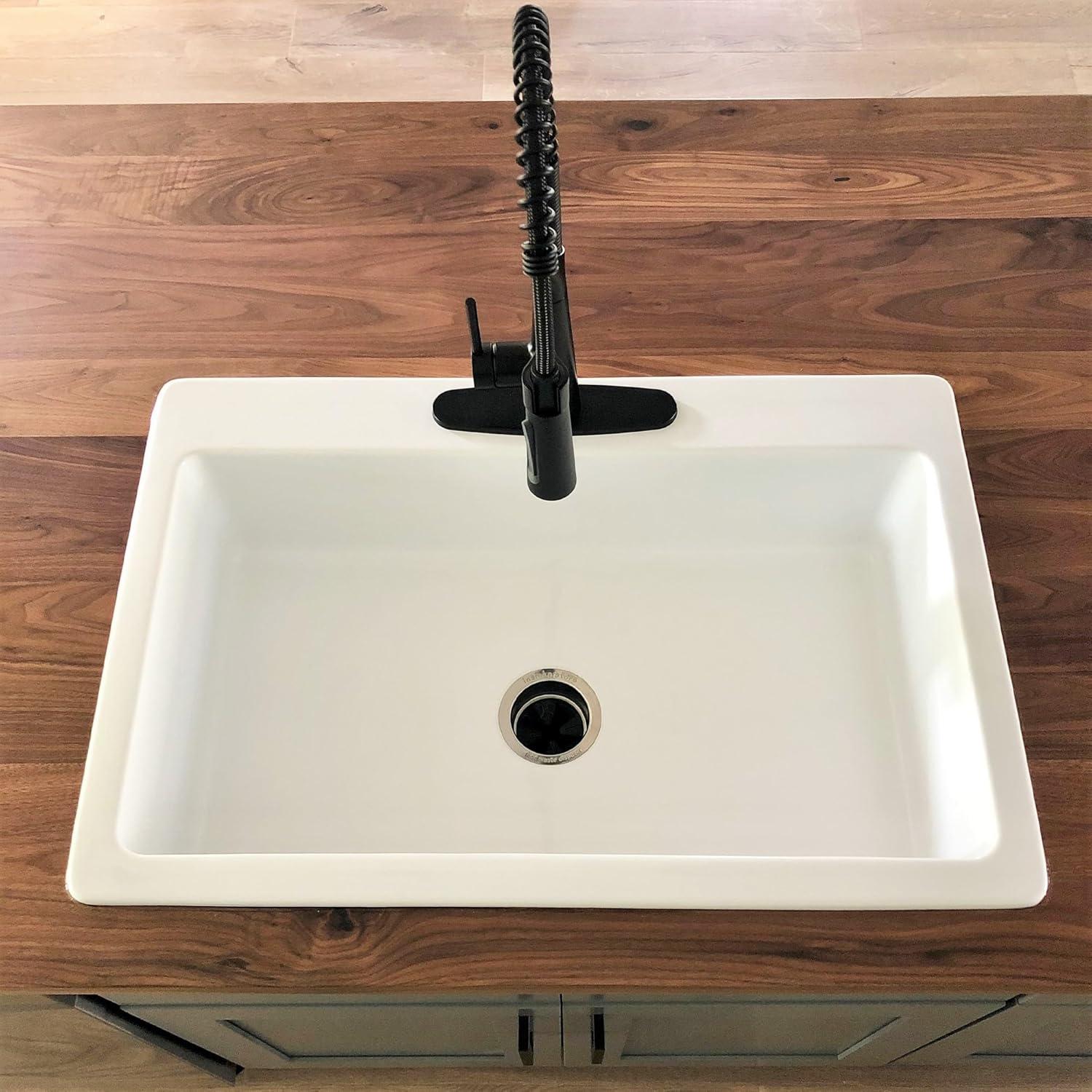 Jackson 33" Crisp White Fireclay Single Bowl Drop-In Kitchen Sink