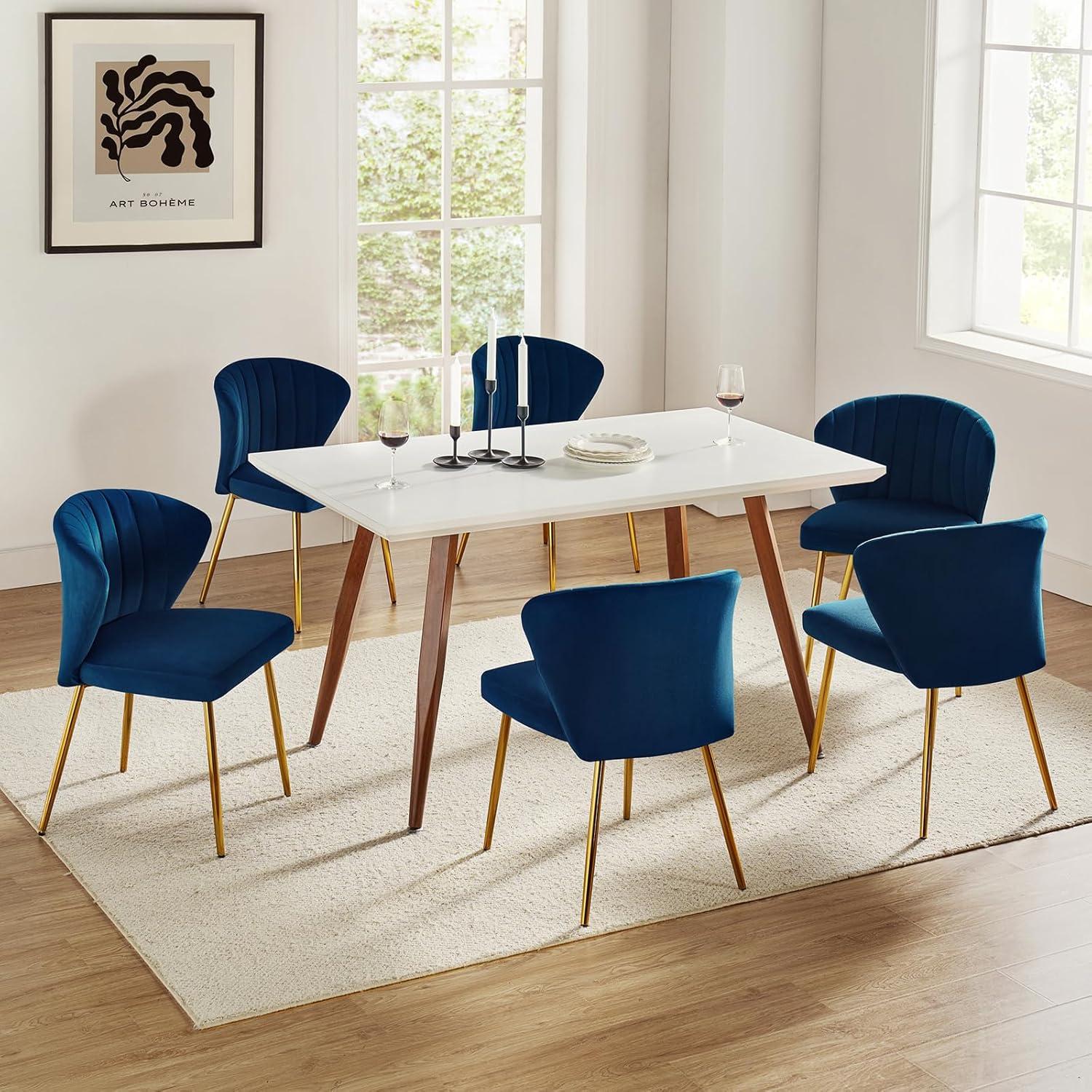 Home Velvet Dining Chairs Set of 2 Upholstered Wingback Accent Side Chairs Metal Legs Living Room Kitchen Navy