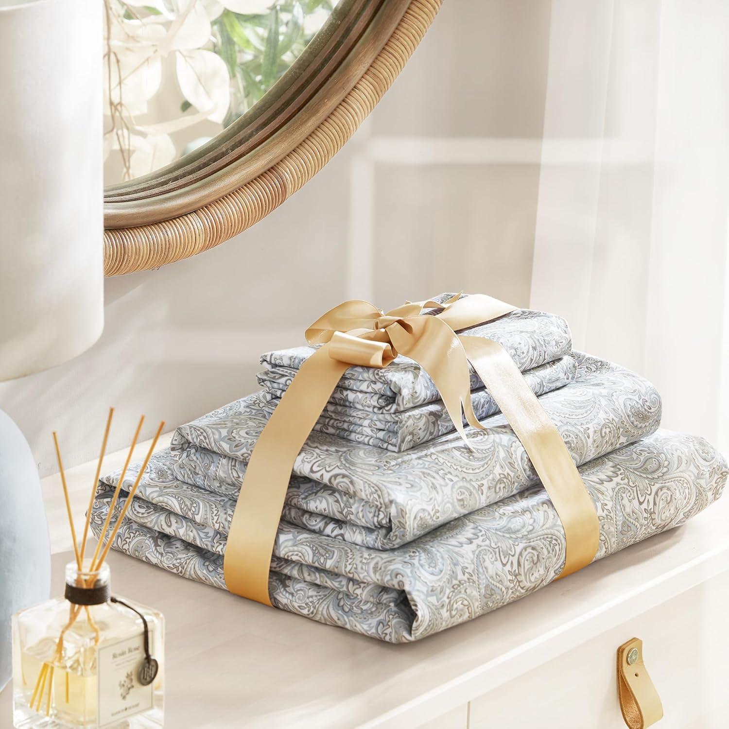 Comfort Spaces 100% Cotton King Sheet Set4-Pieces Gray Paisley Lightweight Breathable All Season Cozy Sheet Set