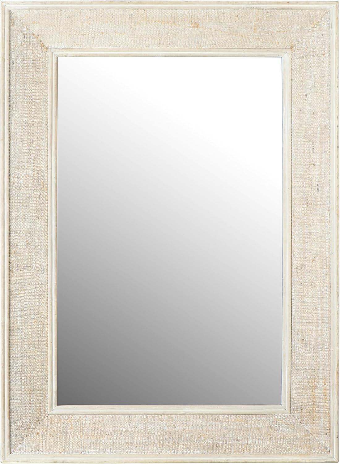 Rectangle Wall Mirror with Rattan Detail White - Storied Home: Coastal Style, Firwood & Glass, No Assembly Required