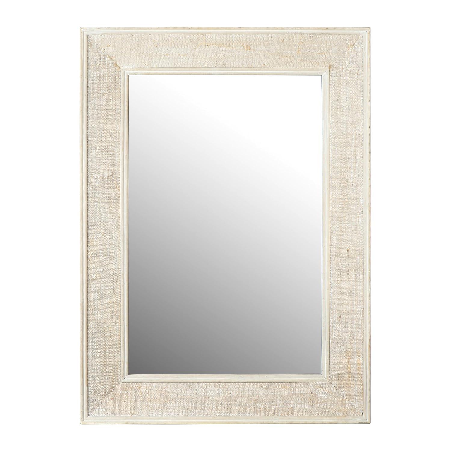 Rectangle Wall Mirror with Rattan Detail White - Storied Home: Coastal Style, Firwood & Glass, No Assembly Required