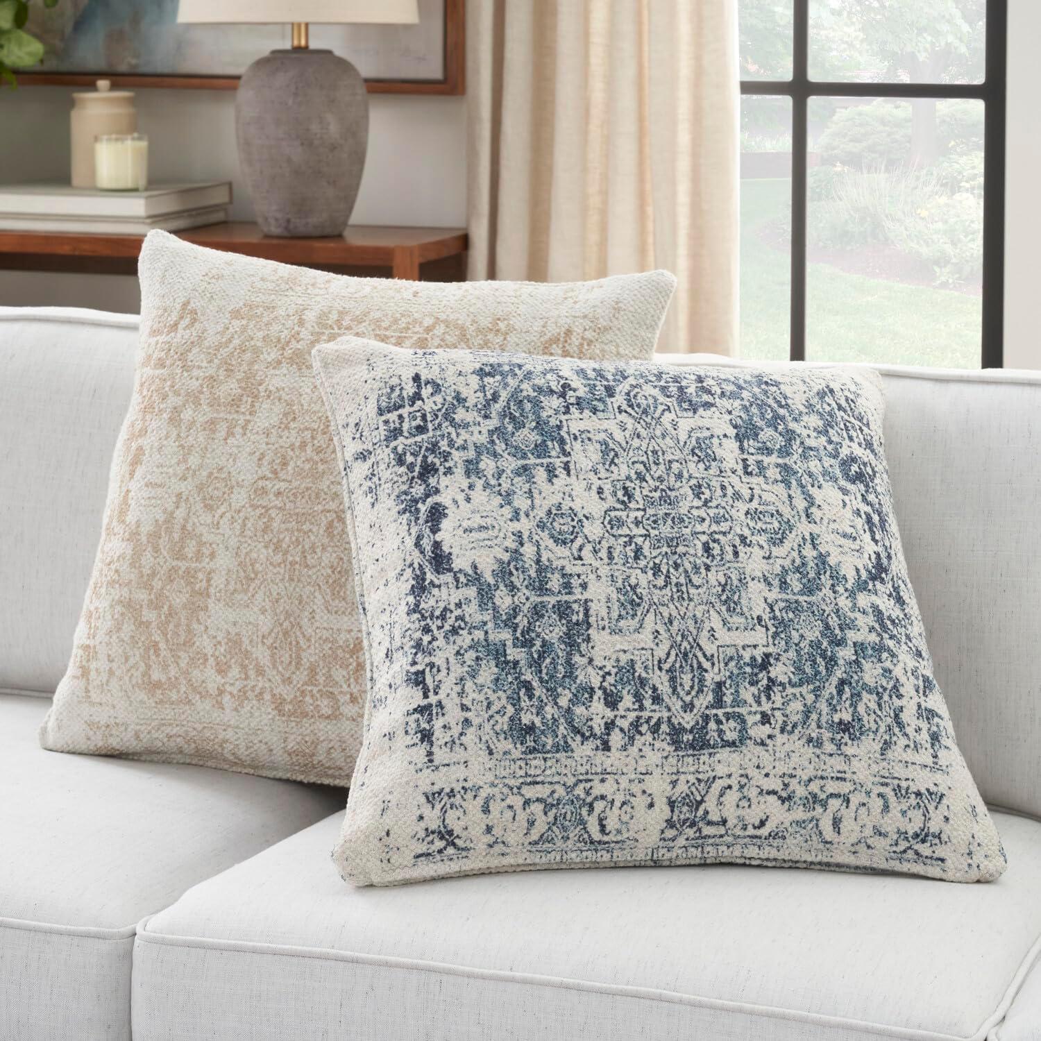 20"x20" Oversize Nicole Curtis Vintage Medallion Indoor Square Throw Pillow Ivory/Navy - Nicole Curtis: Handmade, 100% Cotton, Zipper Closure