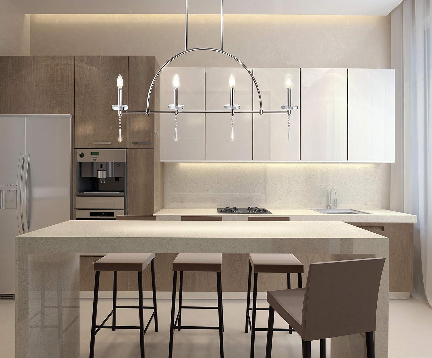 Doris 41" 4-light Linear Metal/Crystal LED Pendant, Chrome