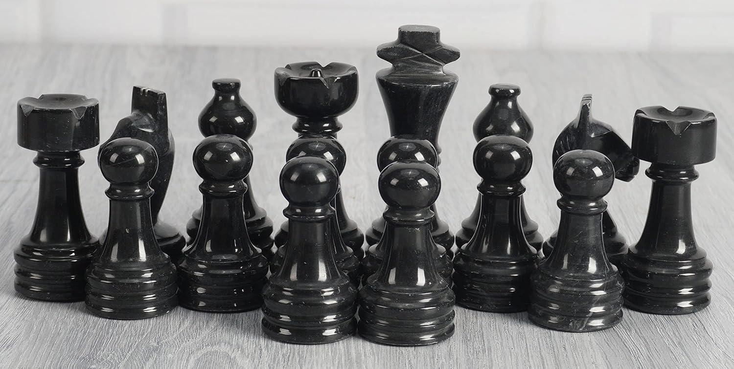 Radicaln Marble Chess Pieces Black and White 3.5 Inch King Figures Handmade 32 Chess Figures - Suitable for 16-20 Inch Chess Game - Board Games