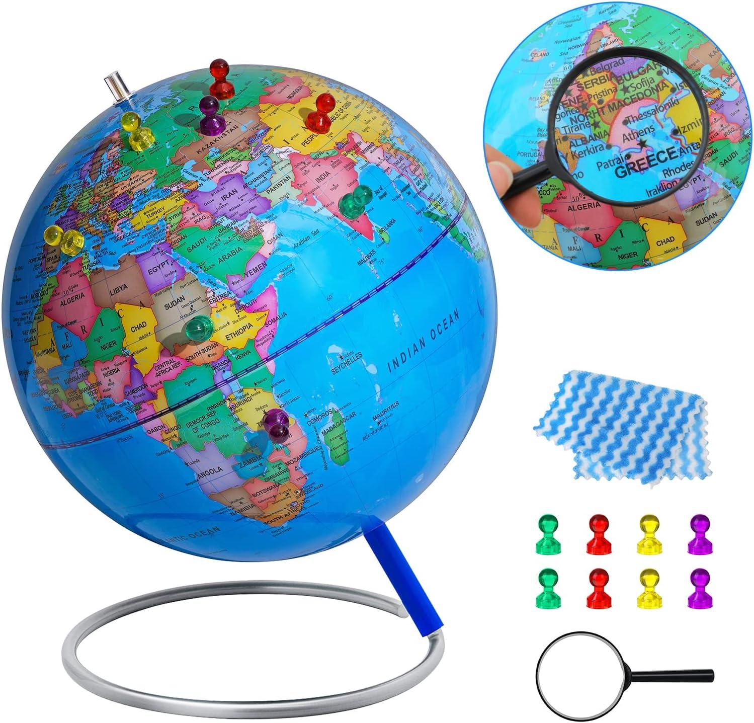 World Globe for kids Learning, 360° Horizontal Rotation Educational World Globe