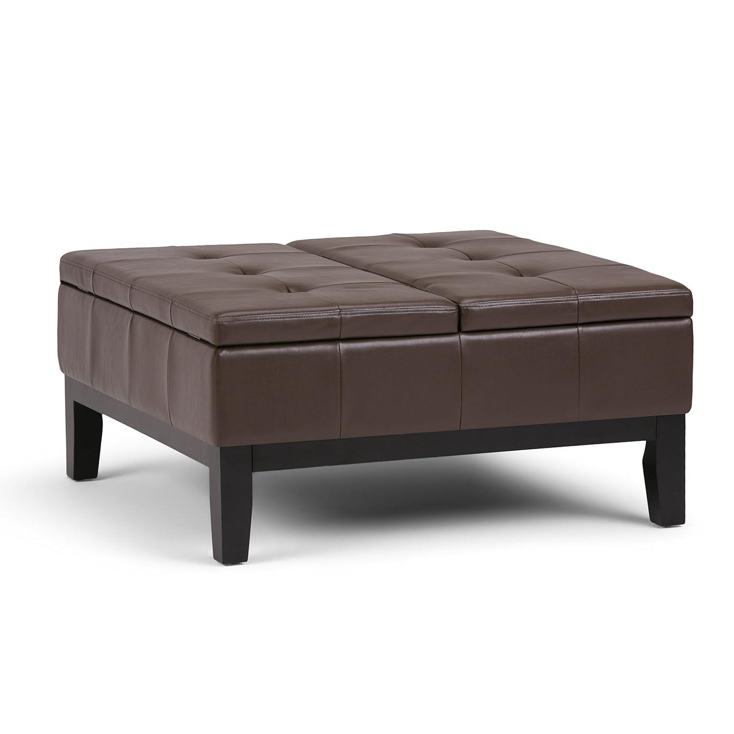 Simpli Home Dover 36"W Upholstered Square Coffee Table Storage Ottoman with Split Tufted Lift Top & Reviews | Wayfair