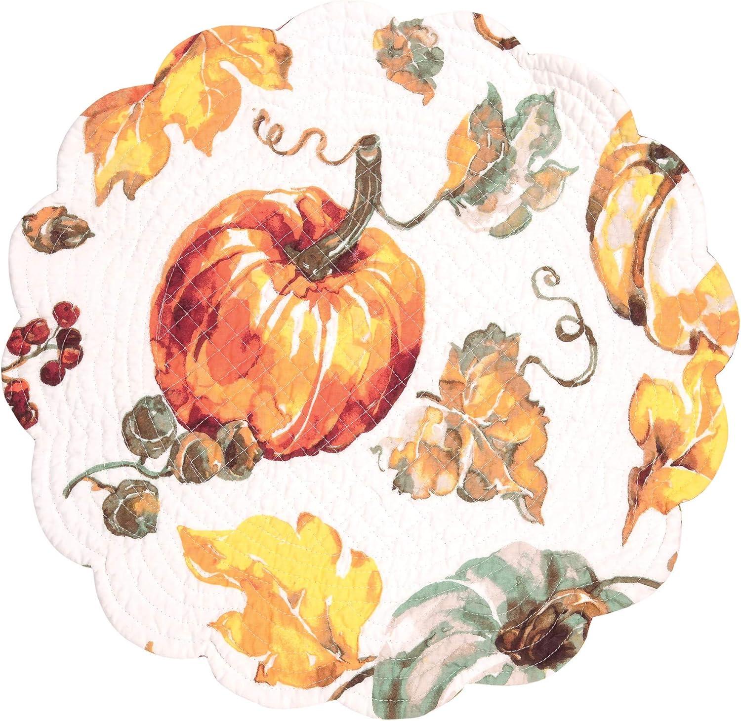 C&F Home Watercolor Pumpkin Round Thanksgiving Placemat Set of 6