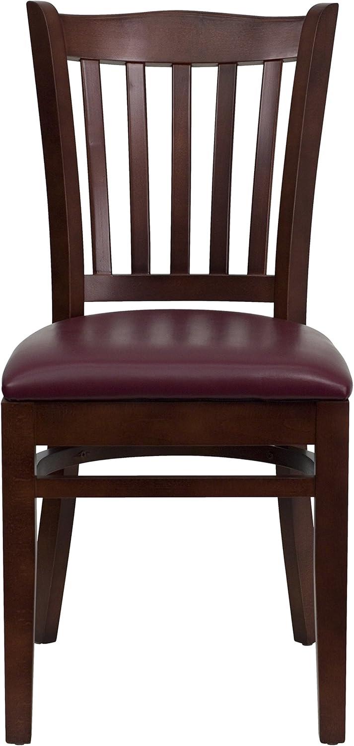 Windsor High Slat Back Mahogany Wood Chair with Burgundy Vinyl Seat