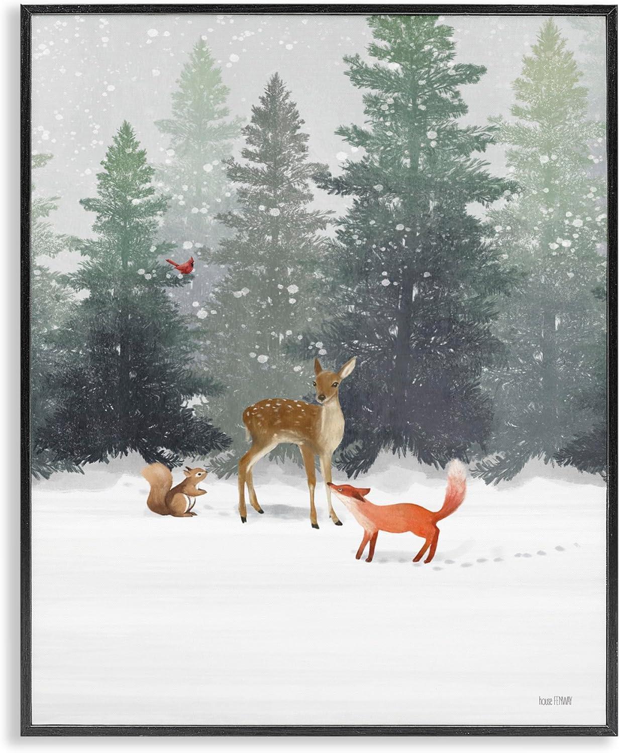 Winter Forest Animals Canvas Print with Black Frame, 11x14