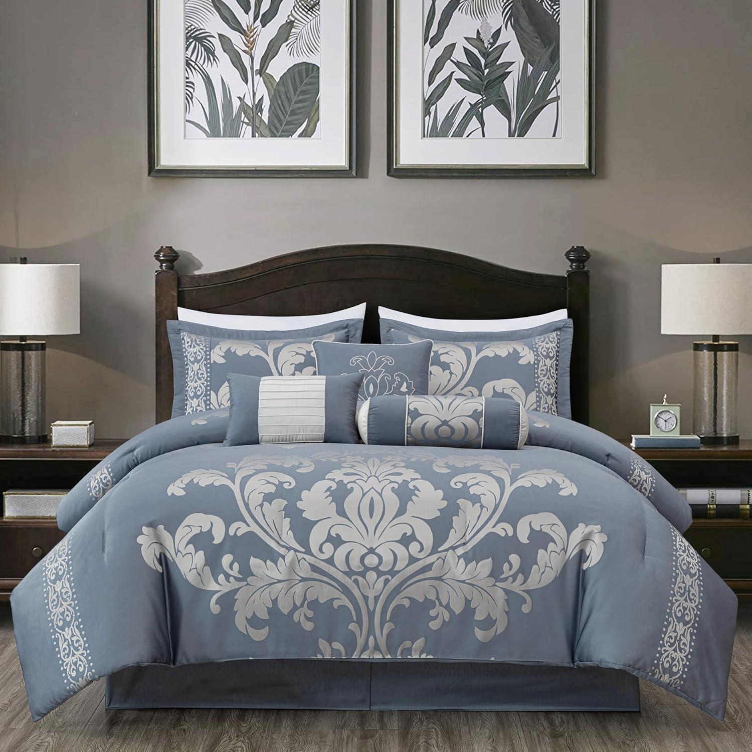 Chezmoi Collection Royale Jacquard Floral 7 Piece Comforter Set
