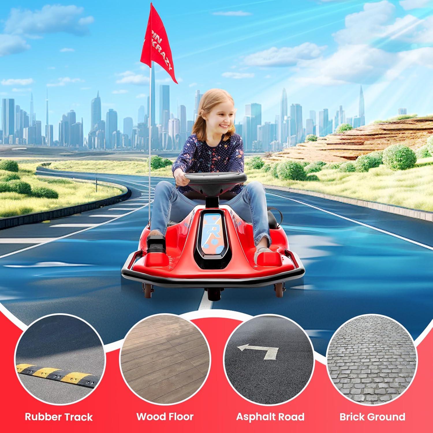 24V Red Electric Drifting Go-Kart for Kids