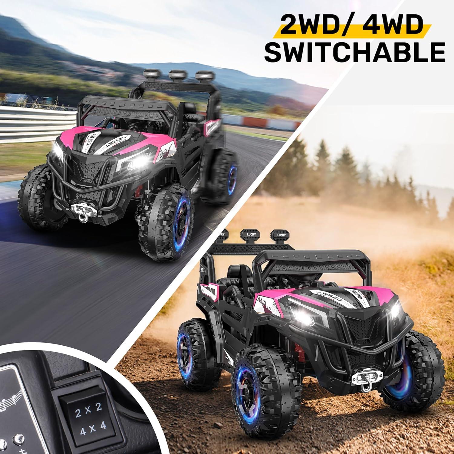 FINITO 24V Kids Ride on UTV, Electric Off-Road Vehicle 4 Wheeler Battery Powered Truck w/ Storage Trunk Parent Remote Control Gift for Boy Girl, Pink