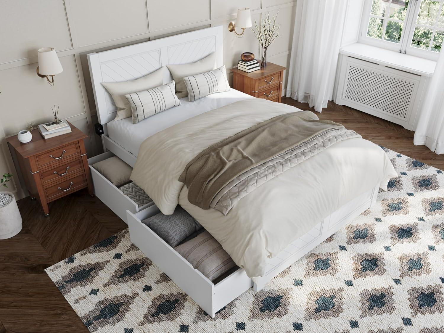 AFI Canyon White Solid Wood Platform Bed with Matching Footboard & Storage Drawers, Full