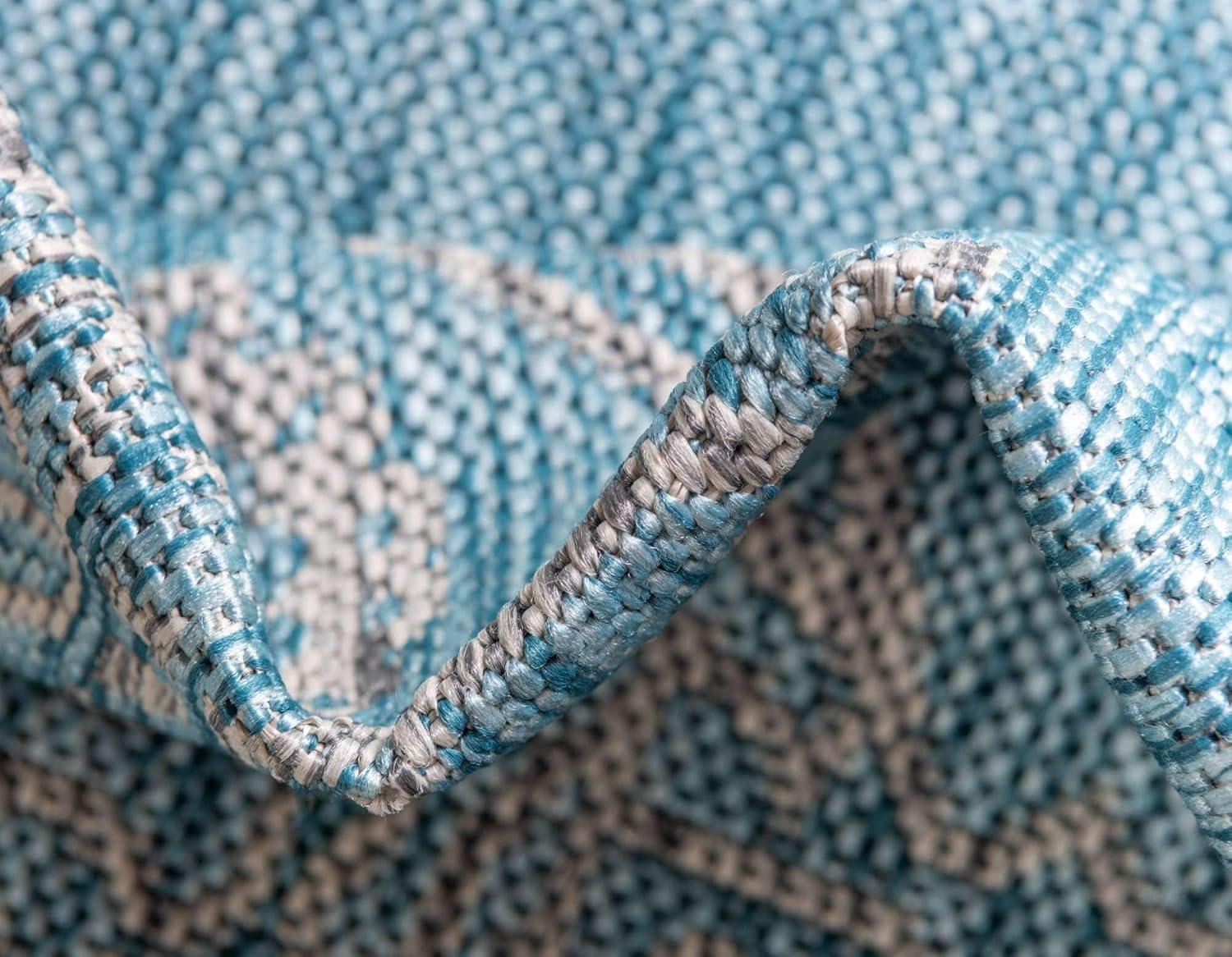 Unique Loom 7' 0 x 10' 0 Rectangle Indoor/Outdoor Traditional Light Aqua Area Rug