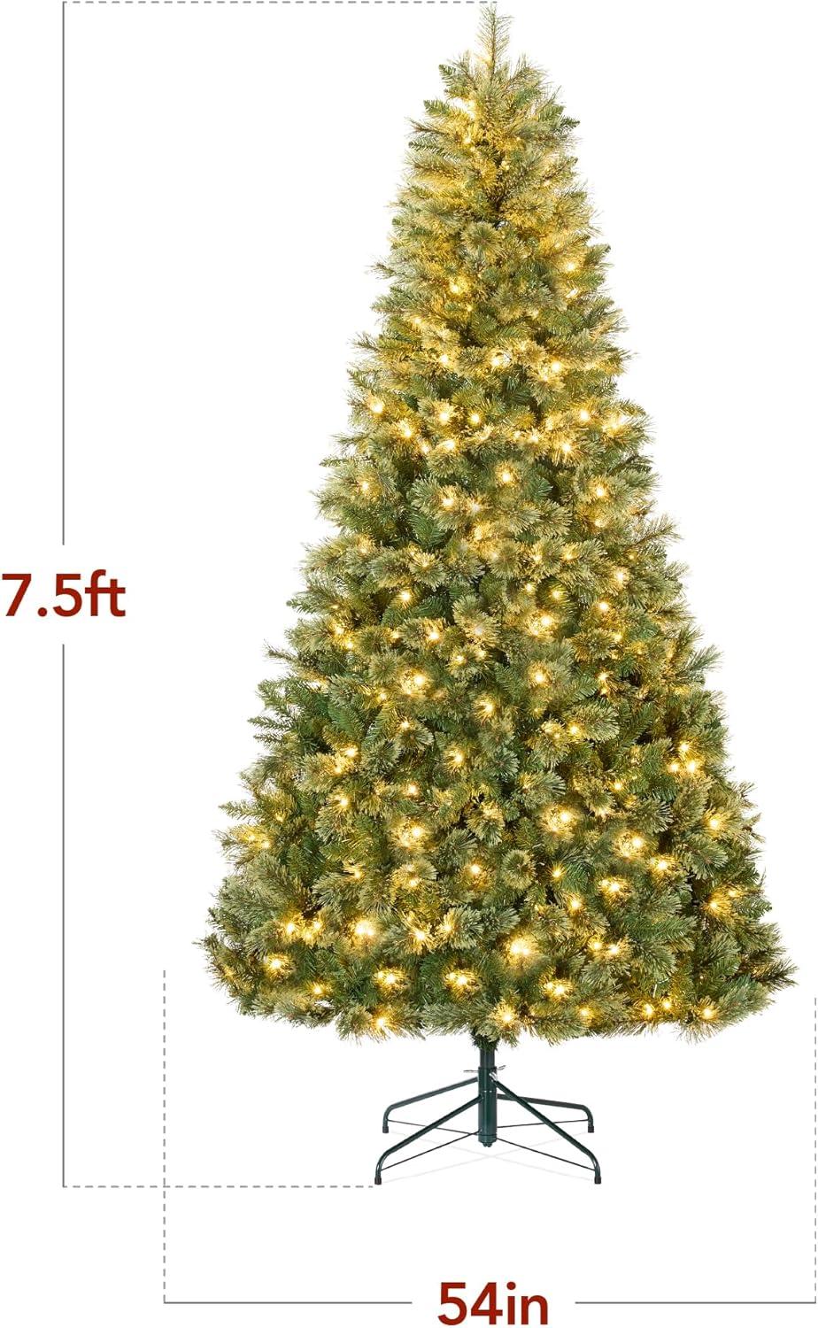 Best Choice Products 7.5ft Pre-Lit Cashmere Christmas Tree Holiday Decor w/ Cordless Connection, 2-in-1 LED Lights