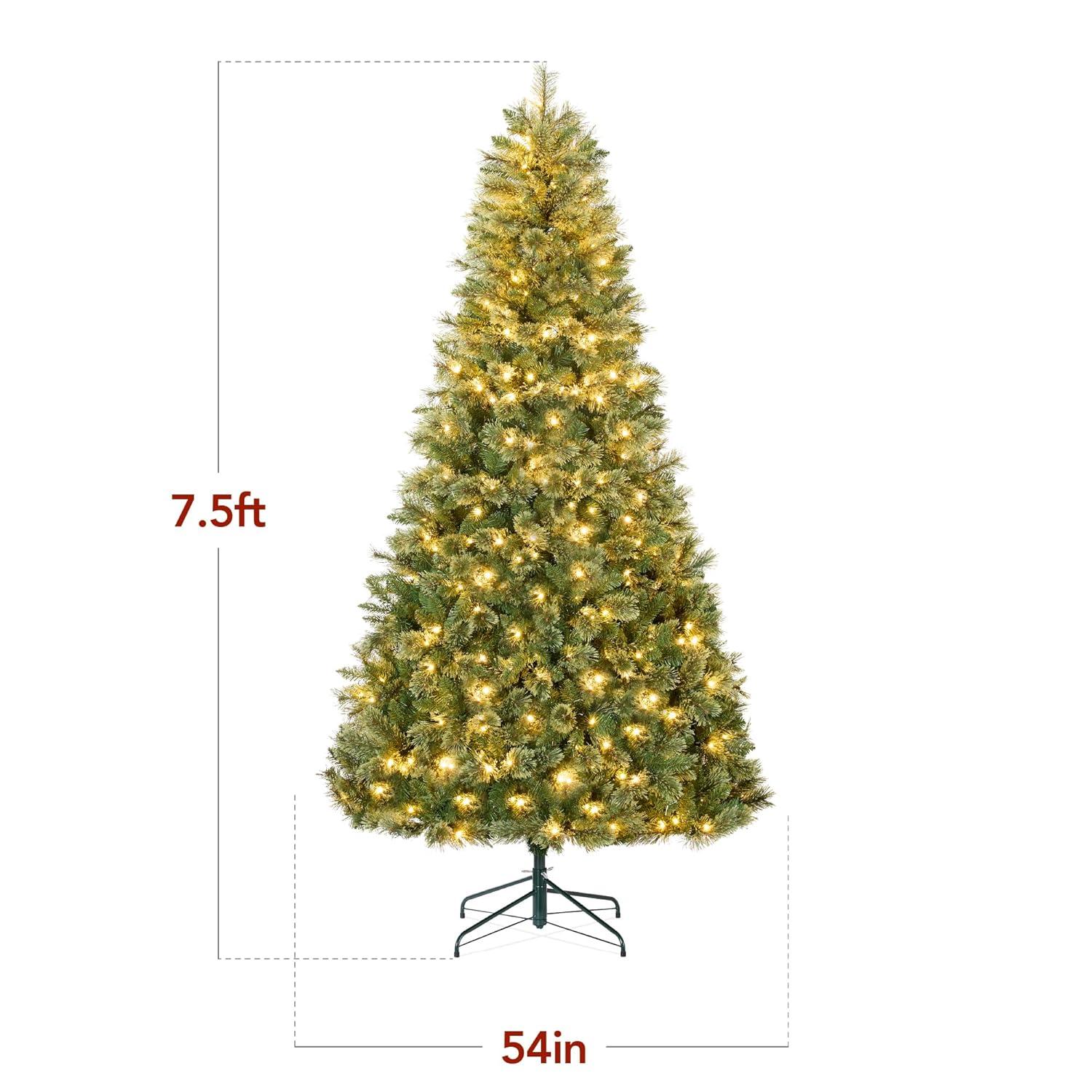 Best Choice Products 7.5ft Pre-Lit Cashmere Christmas Tree Holiday Decor w/ Cordless Connection, 2-in-1 LED Lights