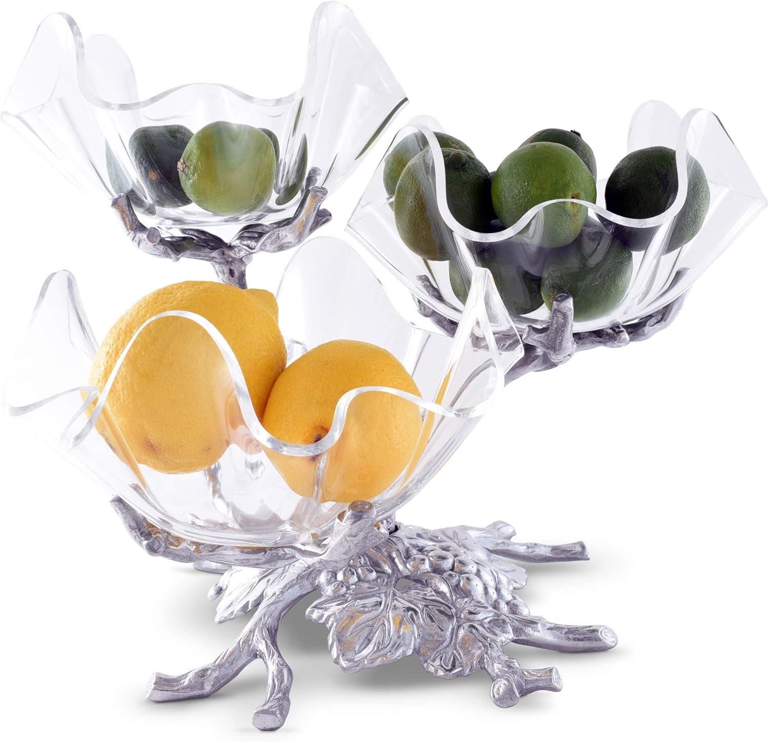 Clear Acrylic and Aluminum 3-Tier Grape Bowl Stand